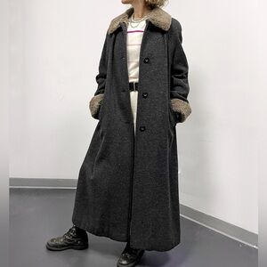 Jones New York Full Length Coat - Gray with Sherpa Collar + Pockets